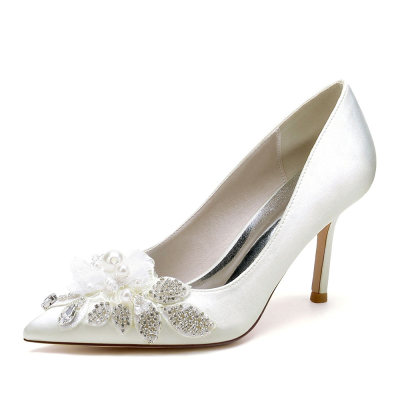 Ivory Pearl and Rhinestone Pointed Toe Stiletto Heel Pumps Wedding Shoes