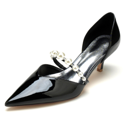 Black Pearl D'orsay Kitten Heels Slip On Dresses Shoes for Dance