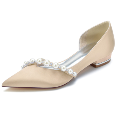 Champagne Pearl Embellishments Cutout D'orsay Flats Closed Toe Pumps for Work