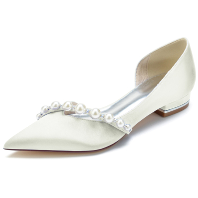 Ivory Pearl Embellishments Cutout D'orsay Flats Closed Toe Pumps for Work