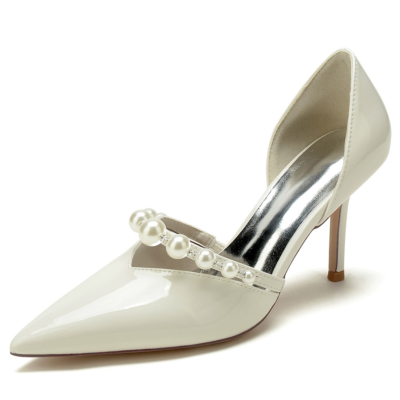 Beige Pearl Strap D'orsay Pumps Shoes Slip On V Vamp Dresses Heels