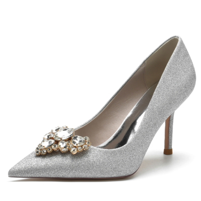 Pointed Toe Glitter Heel Pumps Rhinestone Party Shoes
