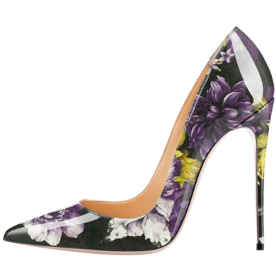 Purple Floral Embossed Dresses Stilettos Pumps Wedding High Heel Shoes