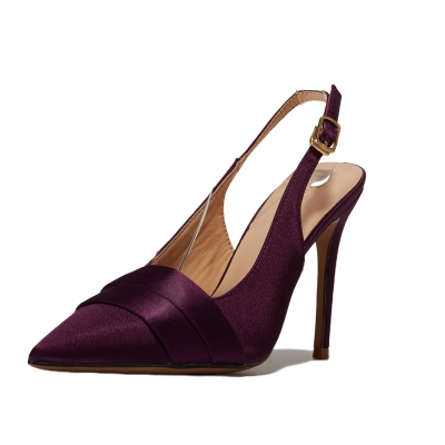 Purple Satin Pointed Toe Slingback Shoes Elegant Stiletto Heels