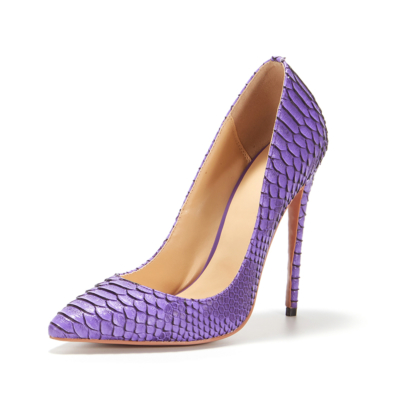 Purple Snakeskin Prints Stiletto High Heel Pumps Pointed Toe Party Shoes