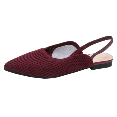 Burgundy Quilted Slingbacks Flats Backless Pointed Toe Flat Shoes