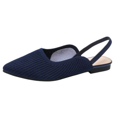 Navy Quilted Slingbacks Flats Backless Pointed Toe Flat Shoes