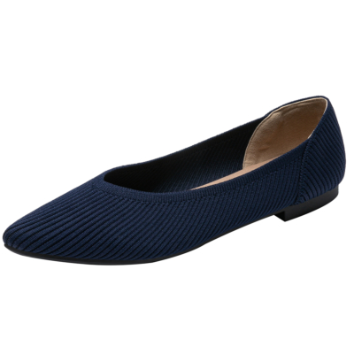 Navy Quilted V Vamp Flat Shoes Comfortable Slip on Women's Flats