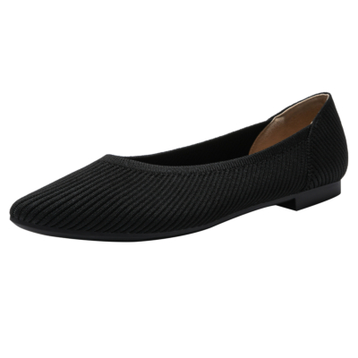 Black Quilted V Vamp Flat Shoes Comfortable Slip on Women's Flats