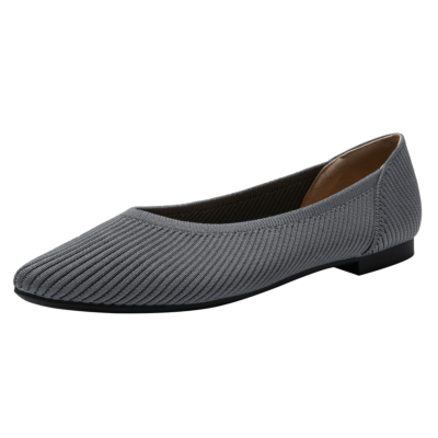 Grey Quilted V Vamp Flat Shoes Comfortable Slip on Women's Flats