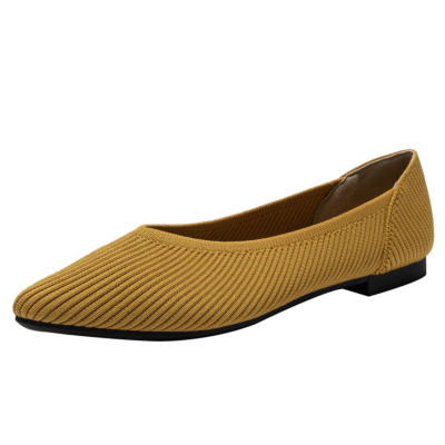 Yellow Quilted V Vamp Flat Shoes Comfortable Slip on Women's Flats