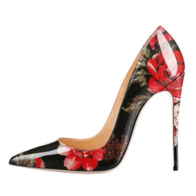 Red Floral Embossed Dresses Stilettos Pumps 12cm Wedding High Heel Shoes