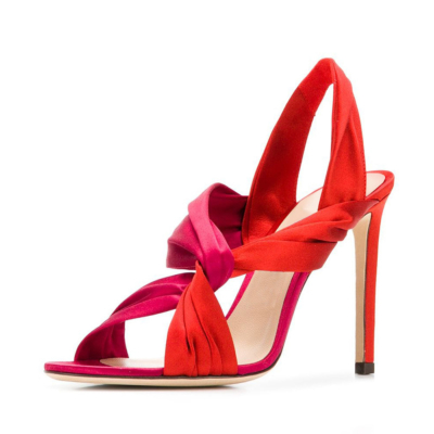 Red Open Toe Stiletto Heels Cross Strap Sandals Dress Shoes