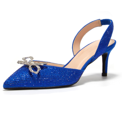 Light Blue Pointy Toe Glitter Shoes Spool Heels Slingback Pumps