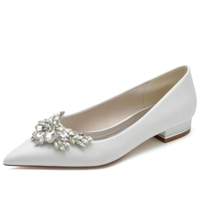 White Rhinestone Butterfly Pointed Toe Flat Wedding Shoes