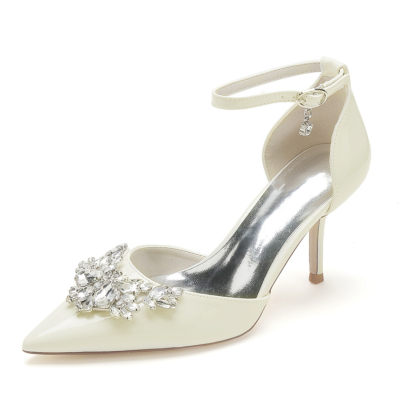 Beige Rhinestone Embellished Ankle Strap D'orsay Dresses Shoes Heels for Dance