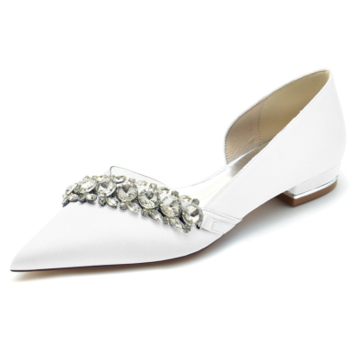 Rhinestone Embellished Clear Satin D'orsay Flats Shoes For Wedding
