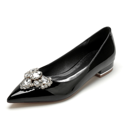 Black Rhinestone Embellished Comfy Flats Pointy Toe Pumps Shoes