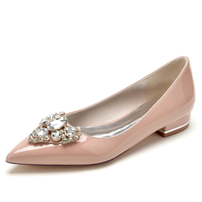 Pink Rhinestone Embellished Comfy Flats Pointy Toe Pumps Shoes