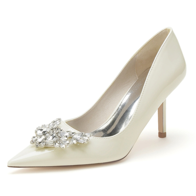 Beige Rhinestone Embellished Stiletto Heel Pumps Shoes with Poined Toe