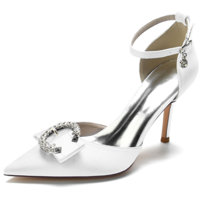 Rhinestones Circle Buckle Satin Heels Ankle Strap D'orsay Shoes