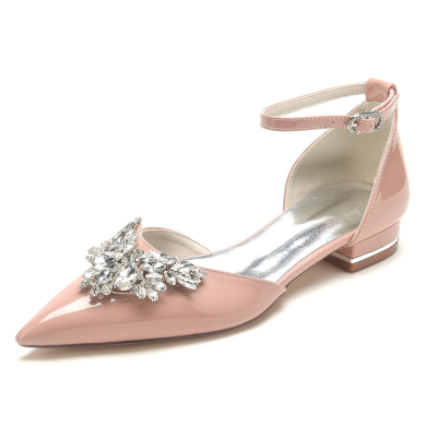 Pink Rhinestones D'orsay Flats Anke Strap Comfy Dresses Pumps Shoes