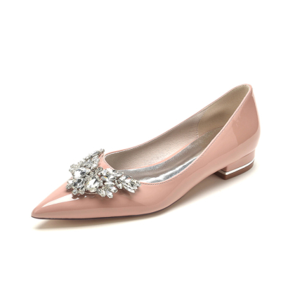 Pink Rhinestones Pointed Toe Slip On Pumps Flats Dresses Shoes for Party