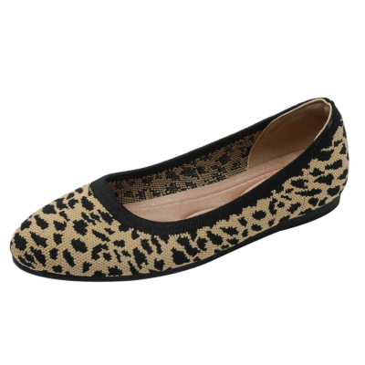 Leopard Printed Round Toe Flat Shoes Comfy Walking Women's Flats