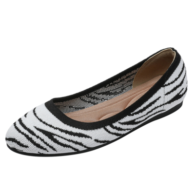 Zebra Printed Round Toe Leopard Print Flat Shoes Comfy Walking Women's Flats