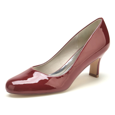 Burgundy Round Toe Solid Office Pumps Shoes Block Low Heels for Work