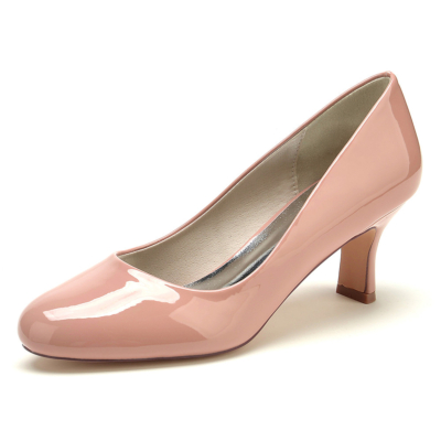 Pink Round Toe Solid Office Pumps Shoes Block Low Heels for Work