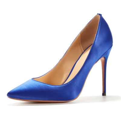 Royal Blue Bridal Satin Court Shoes 4 inches Stilettos Slip-On High Heel Pumps