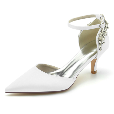 Satin Jeweled Ankle Strap D'orsay Heels Kitten Heel Pumps Shoes