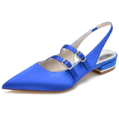 Royal Satin Mary Jane Slingback Pointed Toe Flat Shoes