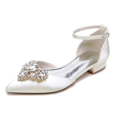Satin Pointed Toe Flat Ankle Strap Wedding Shoes