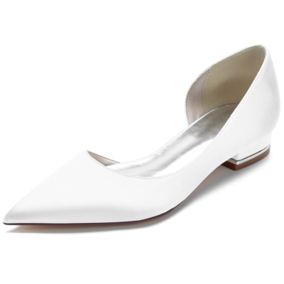 White Satin Pointed Toe Flat Shoes