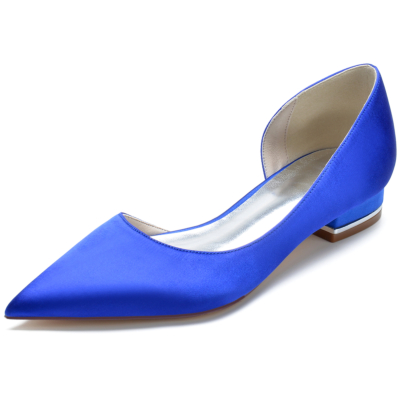 Royal Blue Satin Pointed Toe Flat Shoes