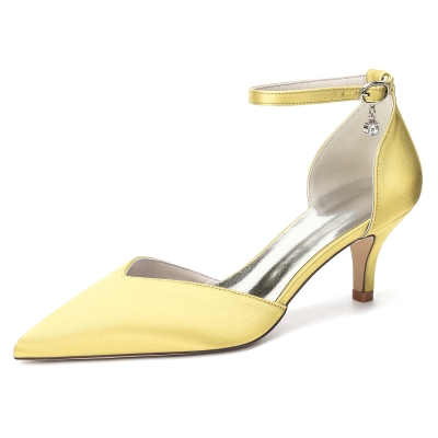 champagne gold bridal dress Pointed-Toe Kitten Heels with Ankle Strap