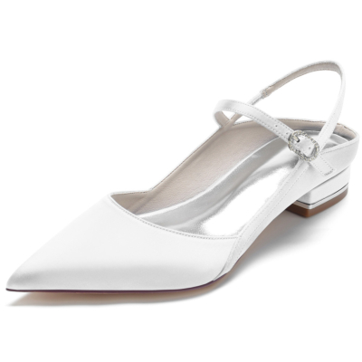 Satin Pointed Toe V-Cut Slingback Flats Ankle Strap Dress Shoes