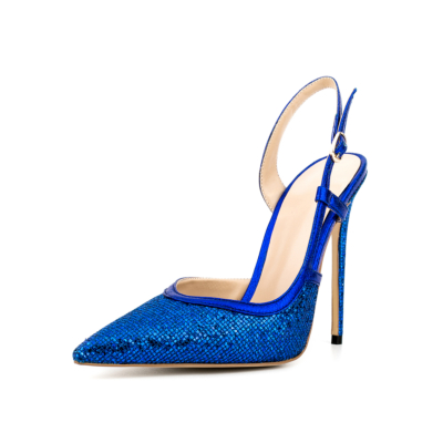 Sequin Slingback Heels Glitter Pointed Toe High Heel Dress Shoes