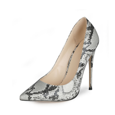 Black Snake Printed Stiletto Pumps Poined Toe 5