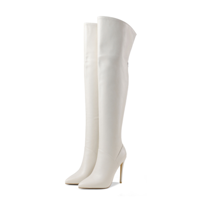 White Sexy Heeled Back Zipper Tall Boots Over-the-knee Boots