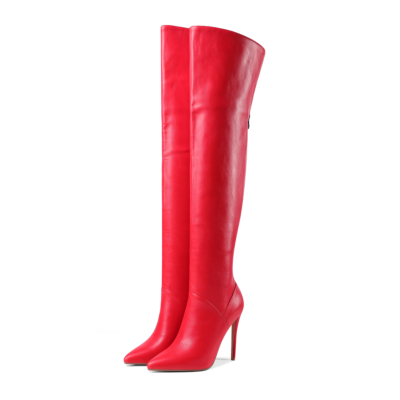 Red Sexy Heeled Back Zipper Tall Boots Over-the-knee Boots