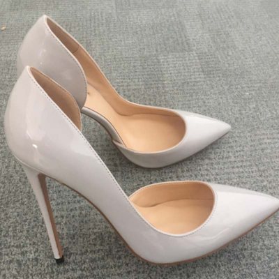 White Patent Leather Party Pumps Pointed Toe Stiletto High Heels D'orsay