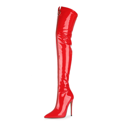 Red Sexy Patent Leather Zipper Over the Knee Stiletto Thigh High Boots