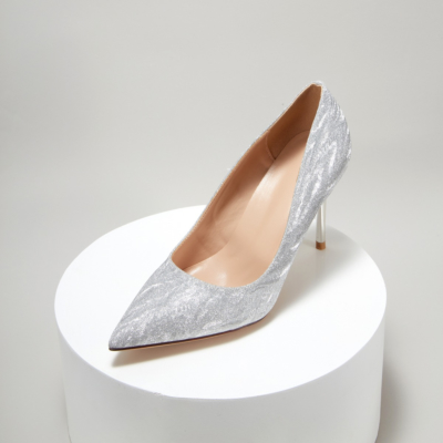 Silver Glitter Crystal Wedding Pumps High Heel Shoes Dress Sequin Heels