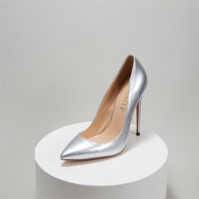 Silver Court Pumps Pointed Toe Stilettos for Office Ladies With 4 inch High Heel