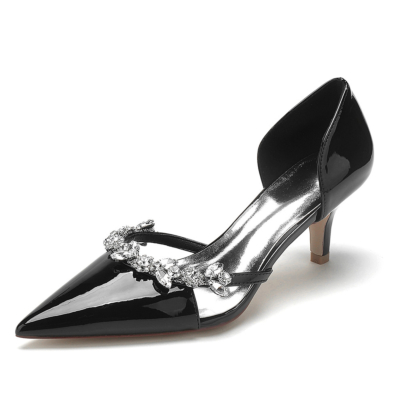 Black Slip On Jewelled D'orsay Pumps Dresses Shoes Kitten Heels for Dance
