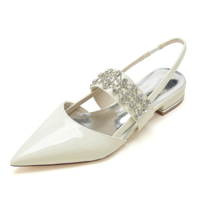 Beige Slip On Jewelled Wide Strap Wedding Mules Flats Shoes with Closed Toe