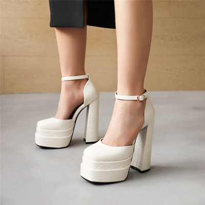 White Snake Printed Platform Chunky Heel D'orsay Sandals For Party